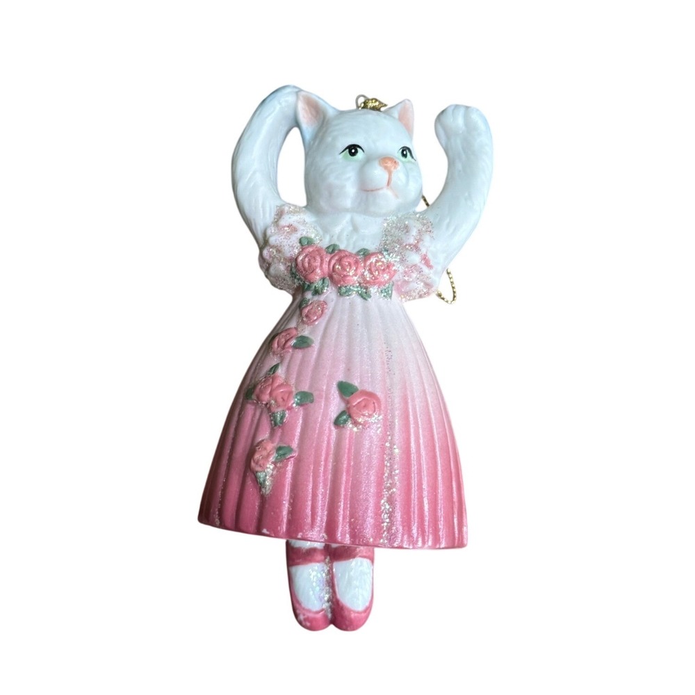 Kurt Adler Ballet Cat Ornament Porcelain Kitty Ballerina Danglin Feet Rare White